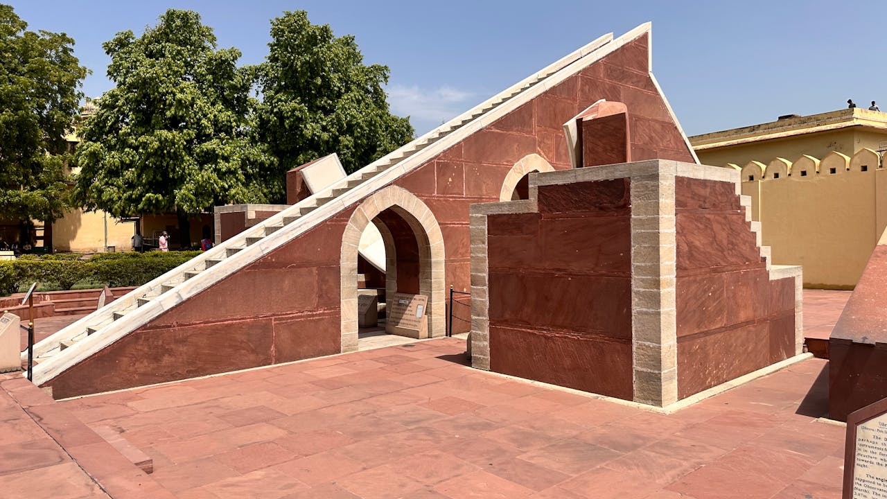 Stone astronomical instruments at the Jantar Mantar observatory in Jaipur, India